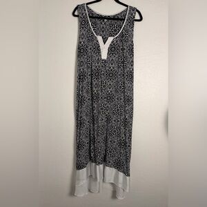 Anne Klein Shift Maxi Dress Women XL BlackWhite Comfy Stretch Casual Summer Wear